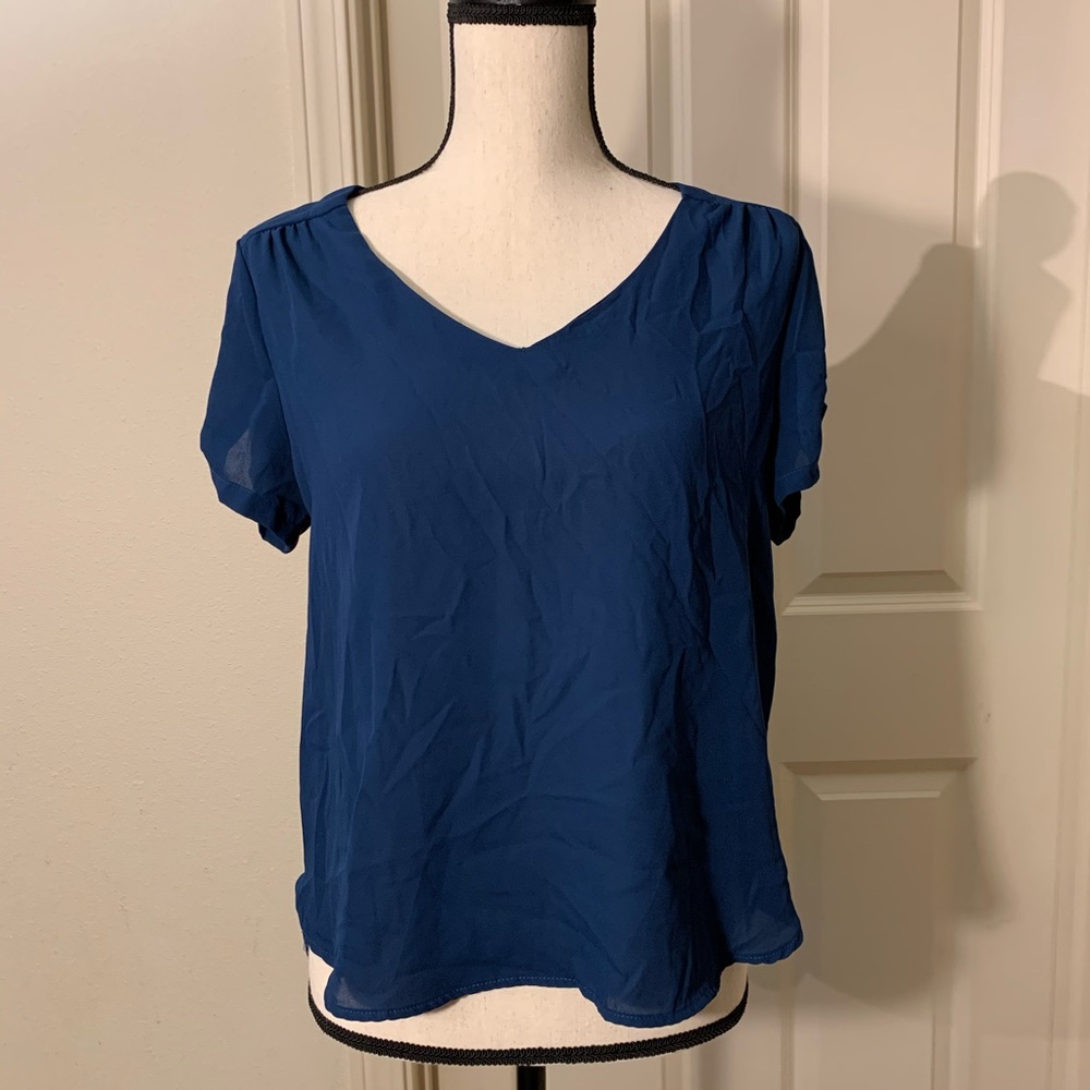 Lily White Essential Career Blouse M Navy Blue